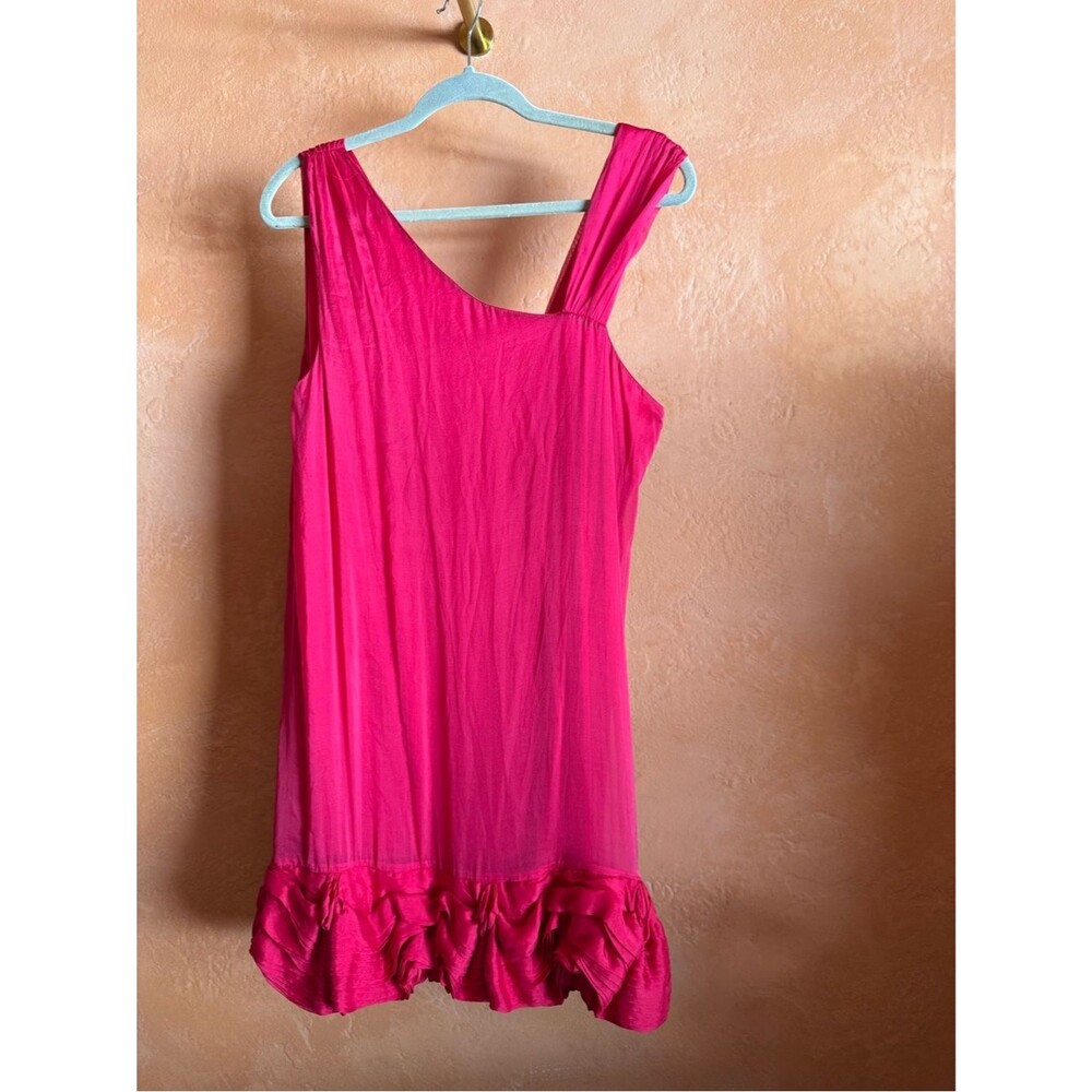 Alice + Olivia Silk Hot Pink Ruffle Hem Mini Dress Small